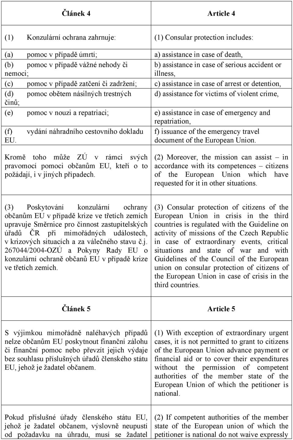 violent crime, činů; (e) pomoc v nouzi a repatriaci; e) assistance in case of emergency and repatriation, (f) vydání náhradního cestovního dokladu f) issuance of the emergency travel EU.