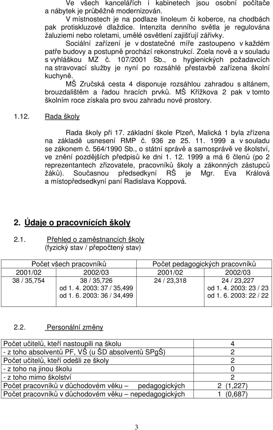 Sociální zařízení je v dostatečné míře zastoupeno v každém patře budovy a postupně prochází rekonstrukcí. Zcela nově a v souladu s vyhláškou MZ č. 107/2001 Sb.