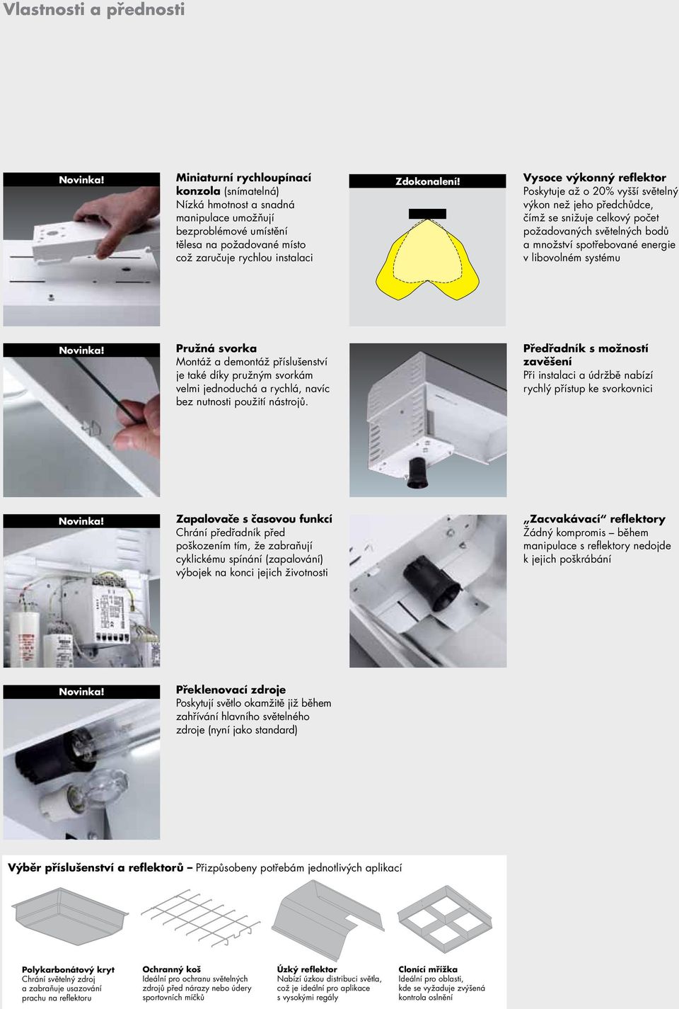 Vysoce výkonný reflektor Poskytuje až o 20% vyšší světelný výkon než jeho předchůdce, čímž se snižuje celkový počet požadovaných světelných bodů a množství spotřebované energie v libovolném systému