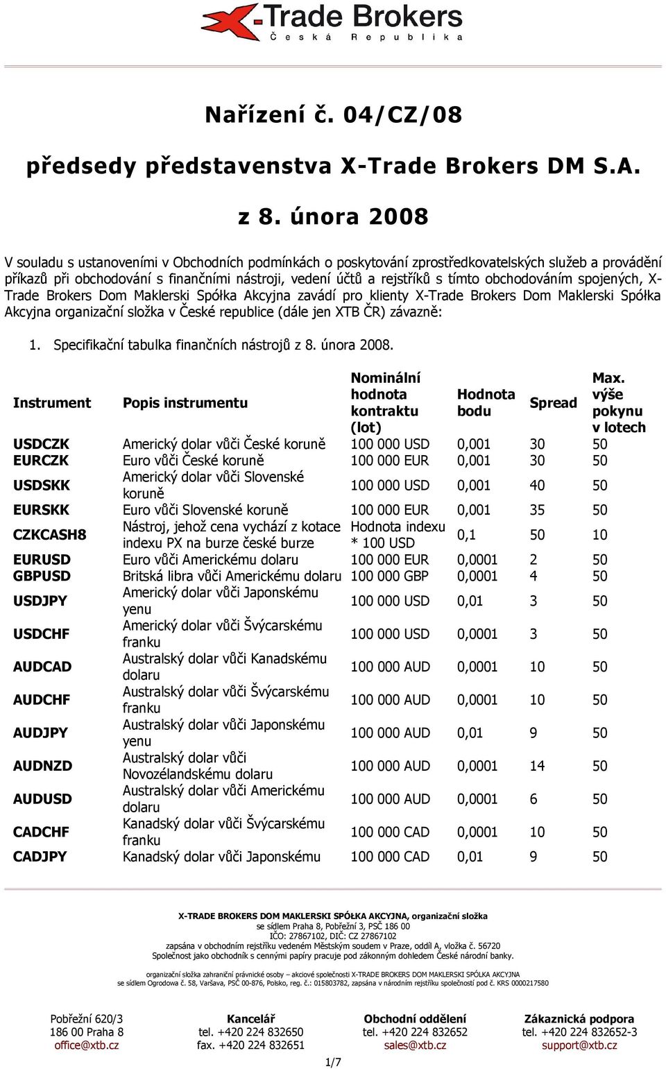 obchodováním spojených, X- Trade Brokers Dom Maklerski Spółka Akcyj zavádí pro klienty X-Trade Brokers Dom Maklerski Spółka Akcyj organizační složka v České republice (dále jen XTB ČR) závazně:.