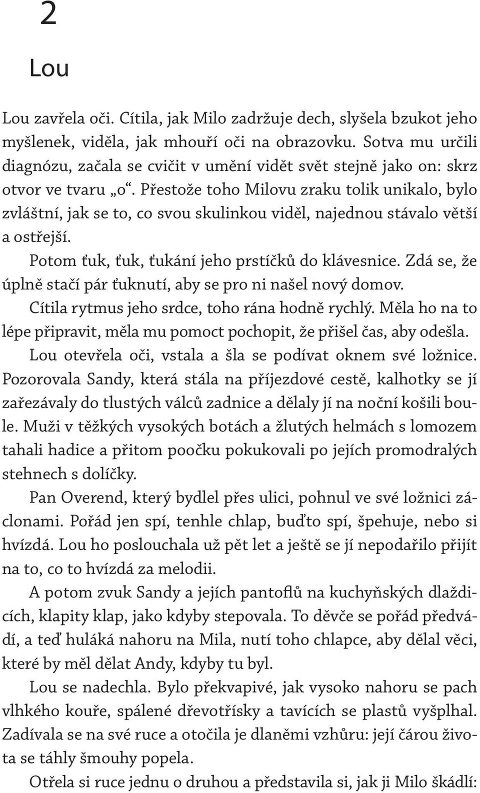 Přestože toho Milovu zraku tolik unikalo, bylo zvláštní, jak se to, co svou skulinkou viděl, najednou stávalo větší a ostřejší. Potom ťuk, ťuk, ťukání jeho prstíčků do klávesnice.