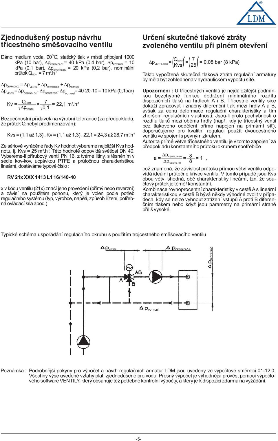 h p 0, VENTIL - Bezpečnstní přídavek na výrbní tlerance (za předpkladu, že průtk Q nebyl předimenzván): Kvs=(,až,).Kv=(,až,).,=4,až8,7m.