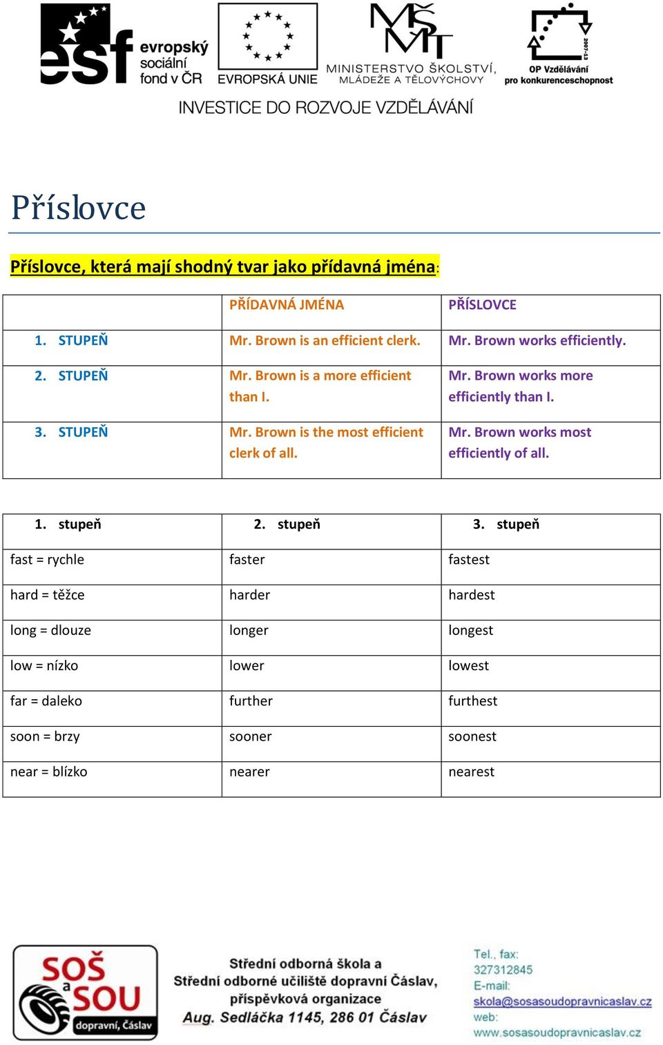 Mr. Brown works most efficiently of all. 1. stupeň 2. stupeň 3.