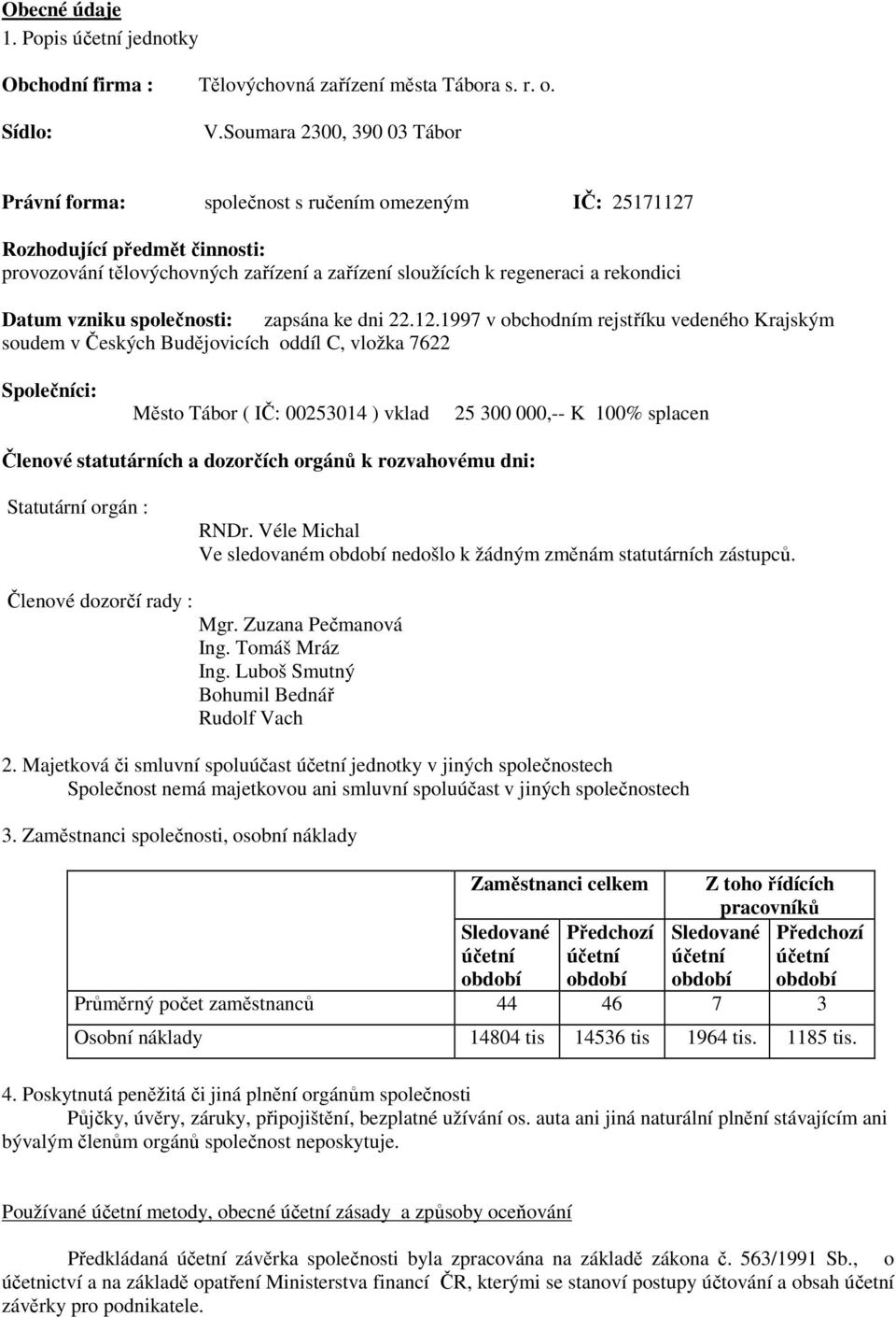 Datum vzniku společnosti: zapsána ke dni 22.12.