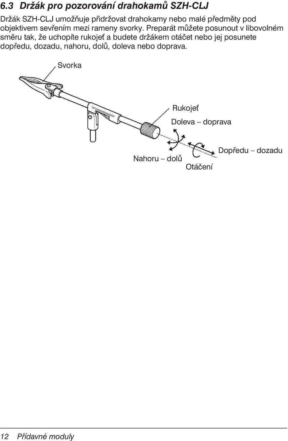 Preparát můžete posunout v libovolném směru tak, že uchopíte rukoje a budete držákem otáčet nebo