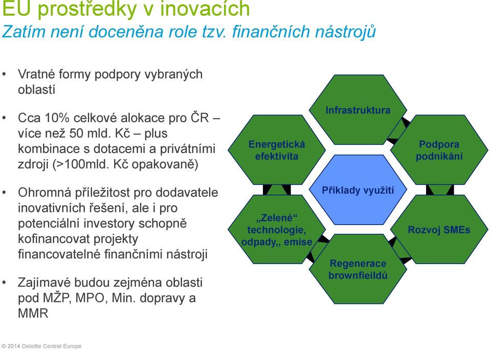 Kč plus kombinace s dotacemi a privátními zdroji (>100mld.