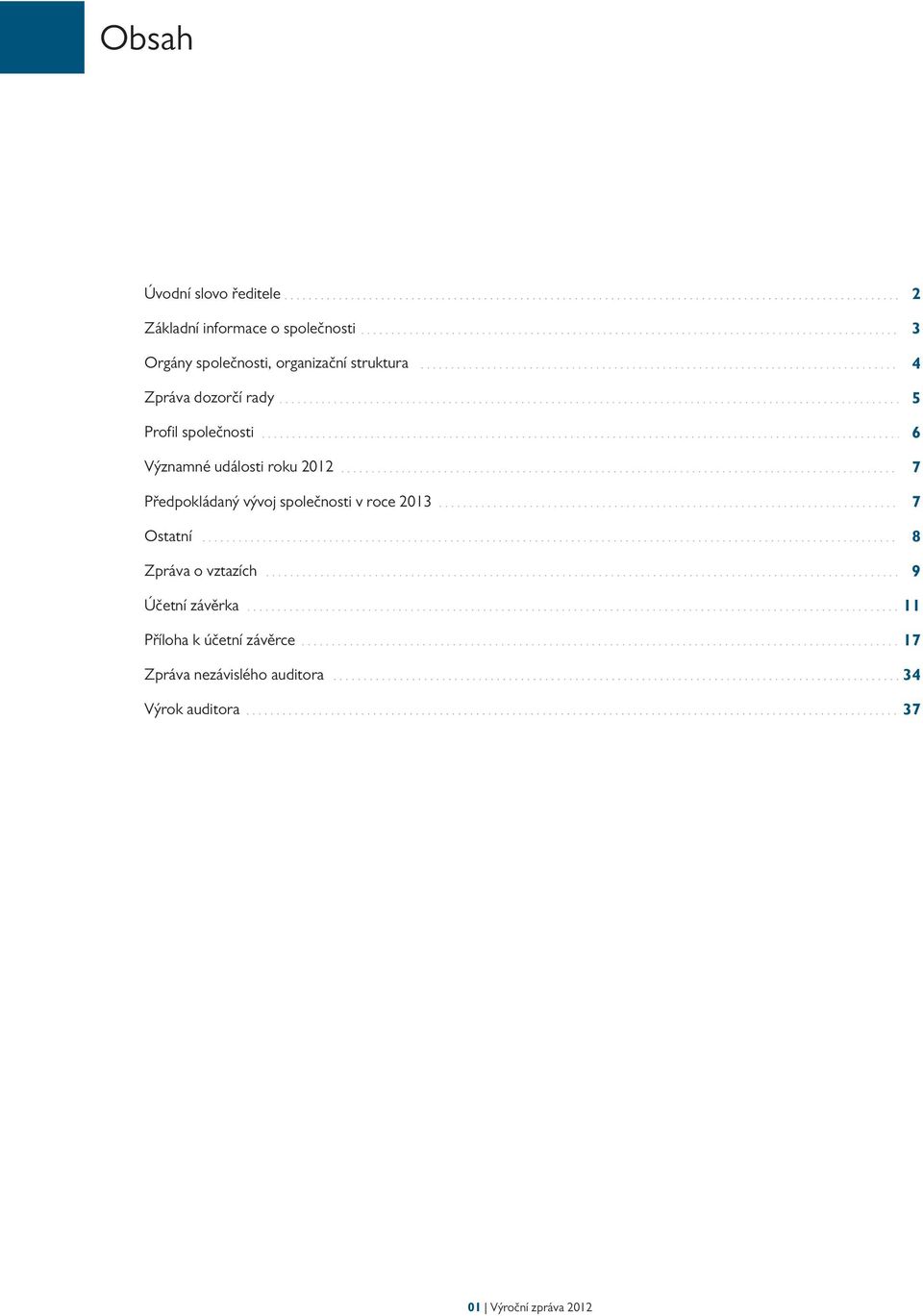 vývoj společnosti v roce 213 Ostatní Zpráva o vztazích Účetní závěrka Příloha k účetní