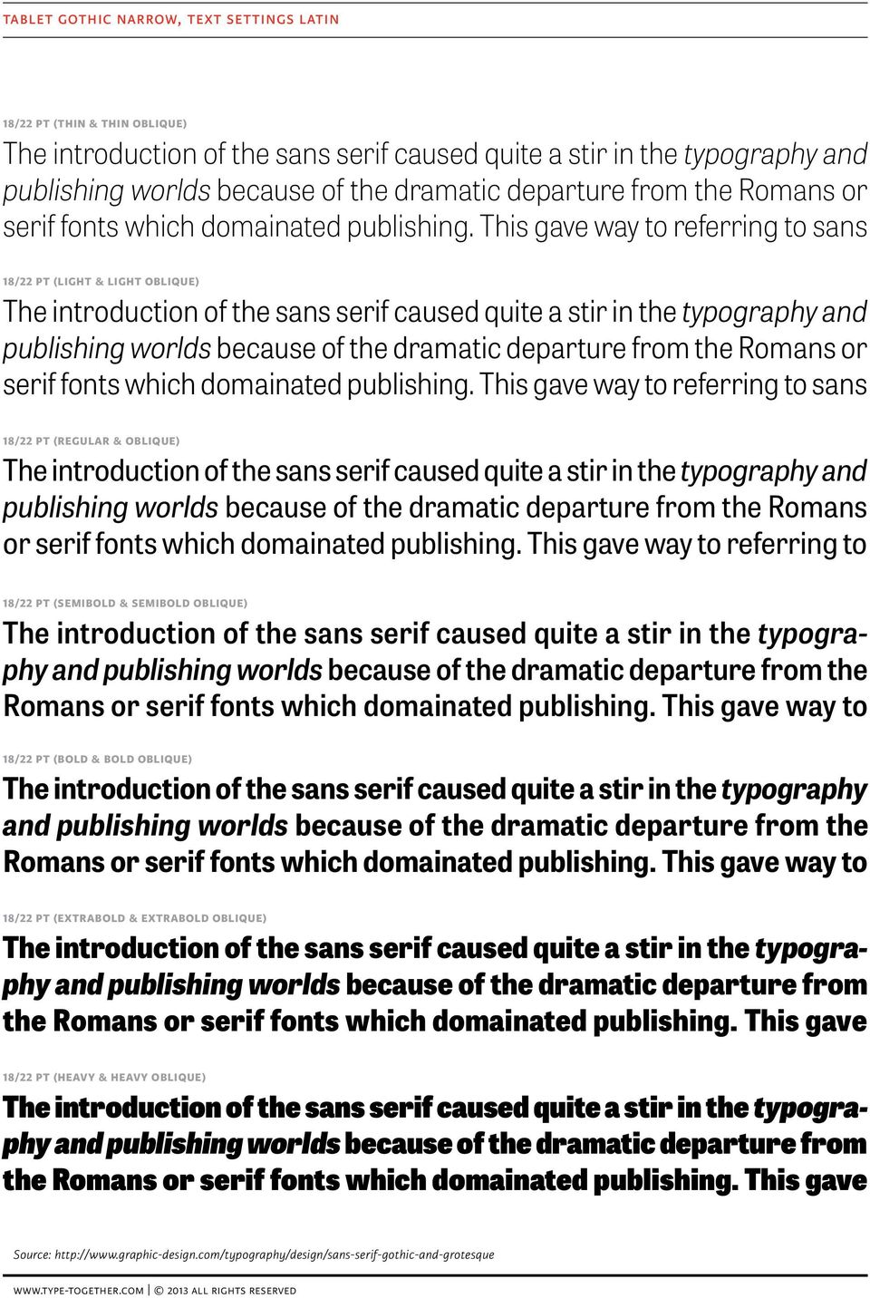 This gave way to referring to sans 18/22 pt (regular & oblique) and publishing worlds because of the dramatic departure from the Romans or serif fonts which domainated publishing.