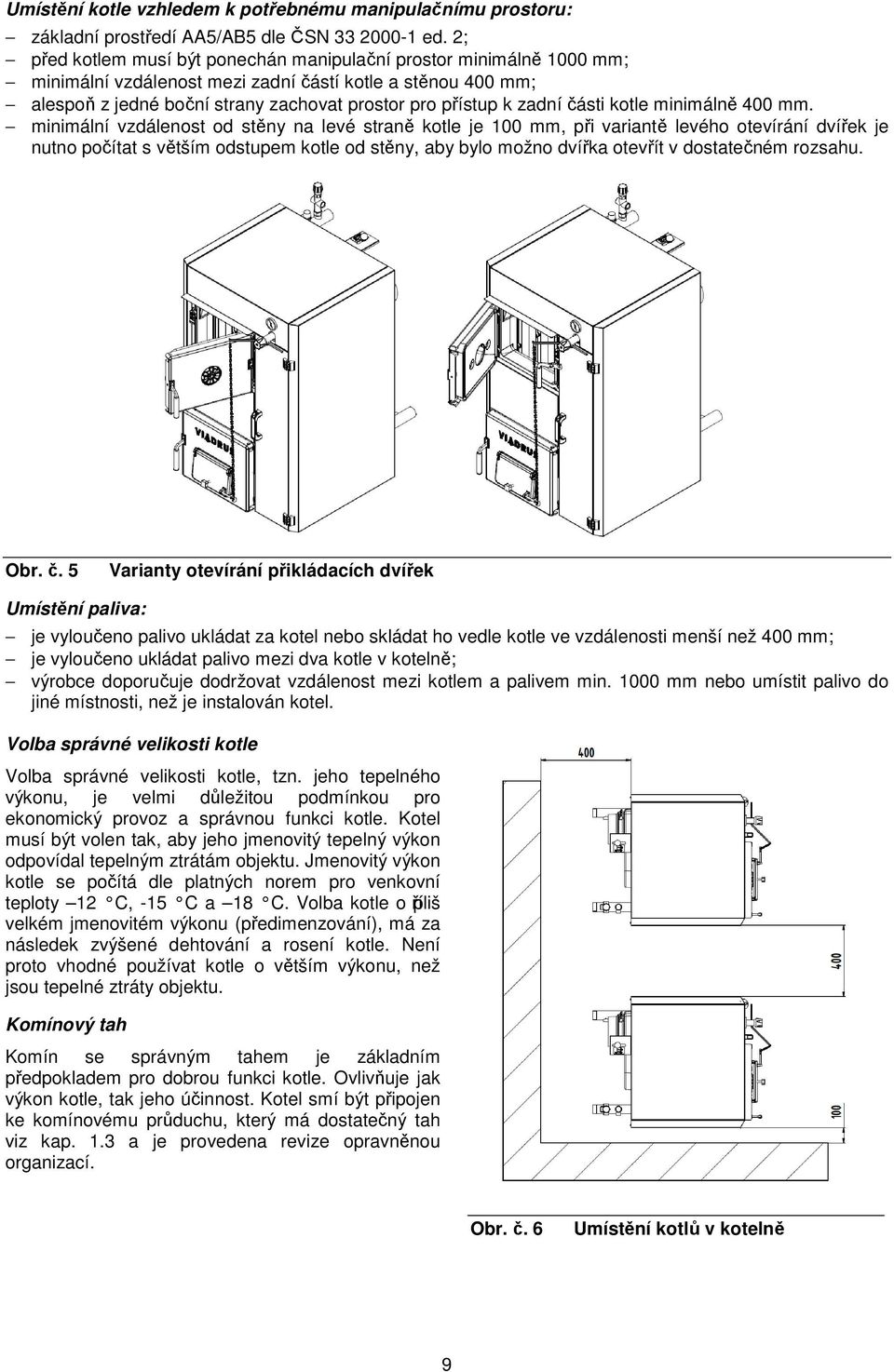 části kotle minimálně 400 mm.