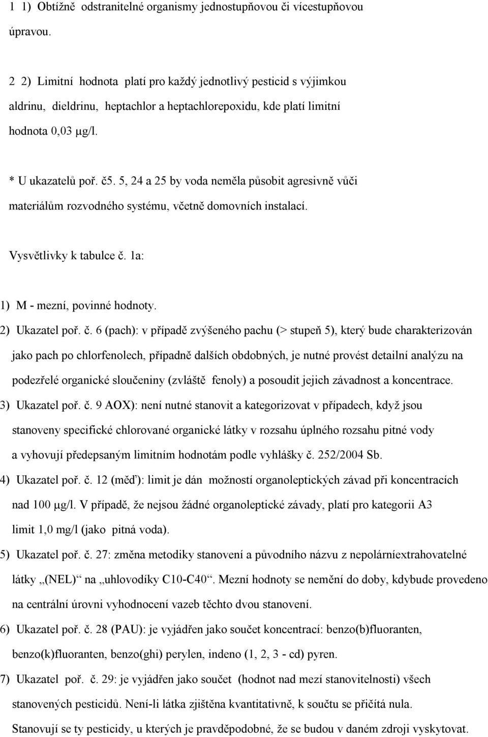 5, 24 a 25 by voda neměla působit agresivně vůči materiálům rozvodného systému, včetně domovních instalací. Vysvětlivky k tabulce č.