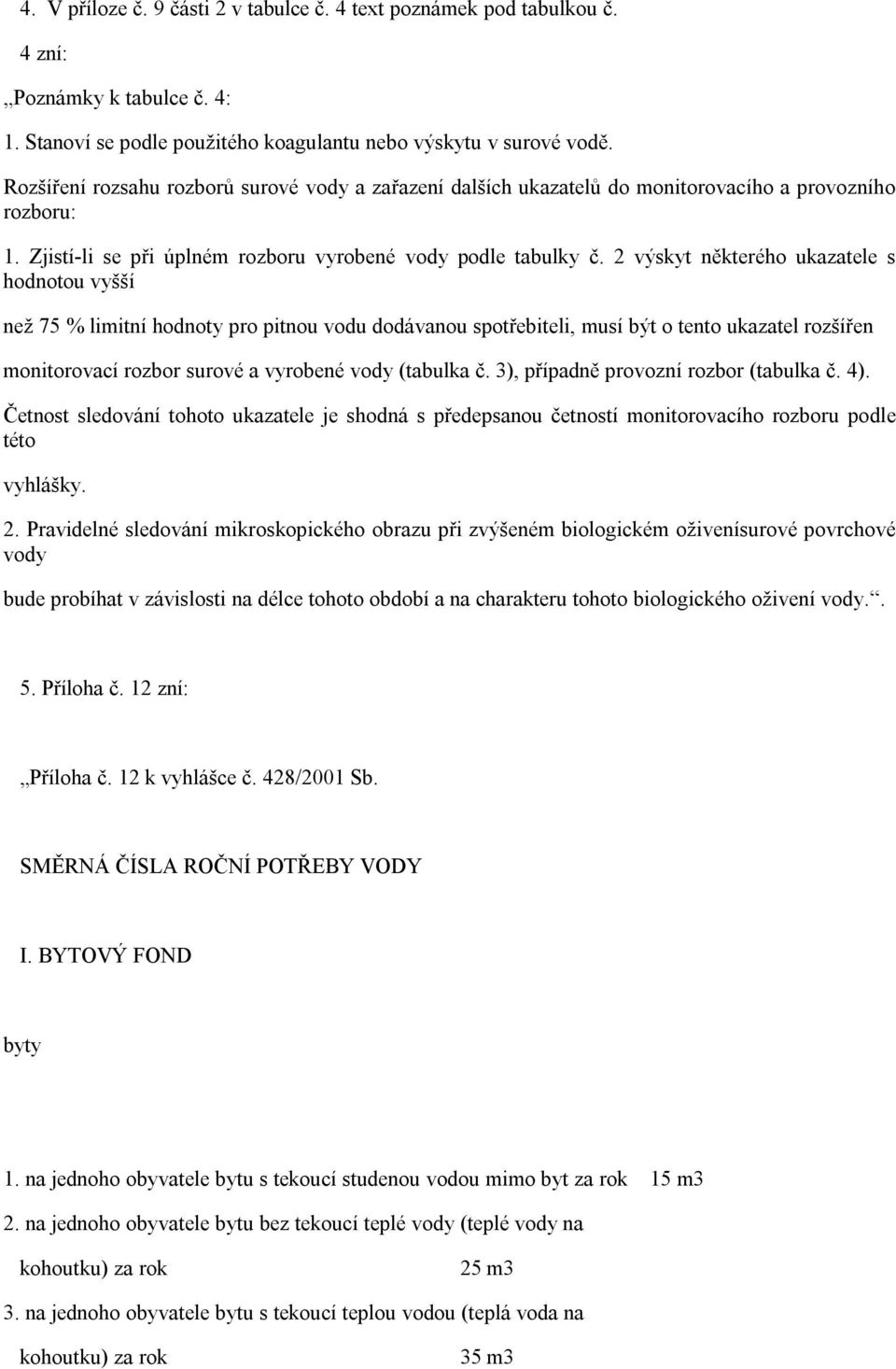 2 výskyt některého ukazatele s hodnotou vyšší než 75 % limitní hodnoty pro pitnou vodu dodávanou spotřebiteli, musí být o tento ukazatel rozšířen monitorovací rozbor surové a vyrobené vody (tabulka č.