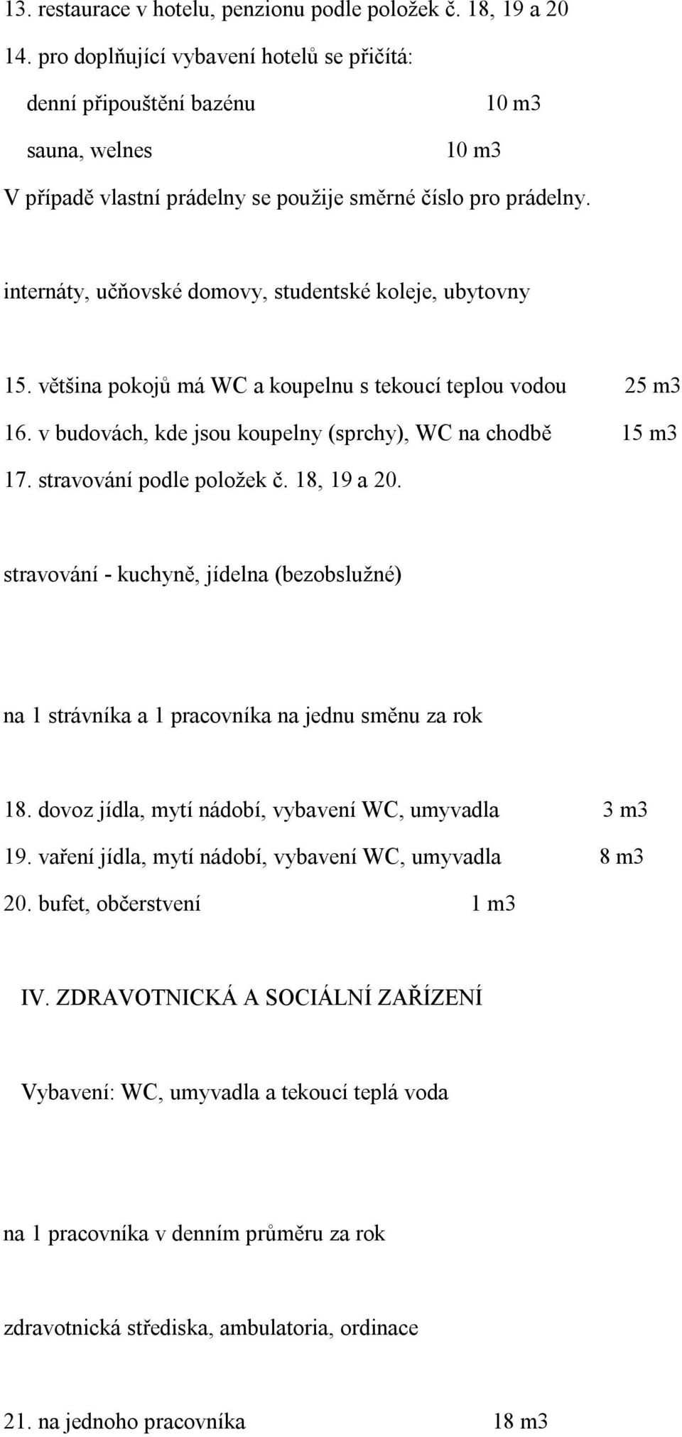 internáty, učňovské domovy, studentské koleje, ubytovny 15. většina pokojů má WC a koupelnu s tekoucí teplou vodou 25 m3 16. v budovách, kde jsou koupelny (sprchy), WC na chodbě 15 m3 17.