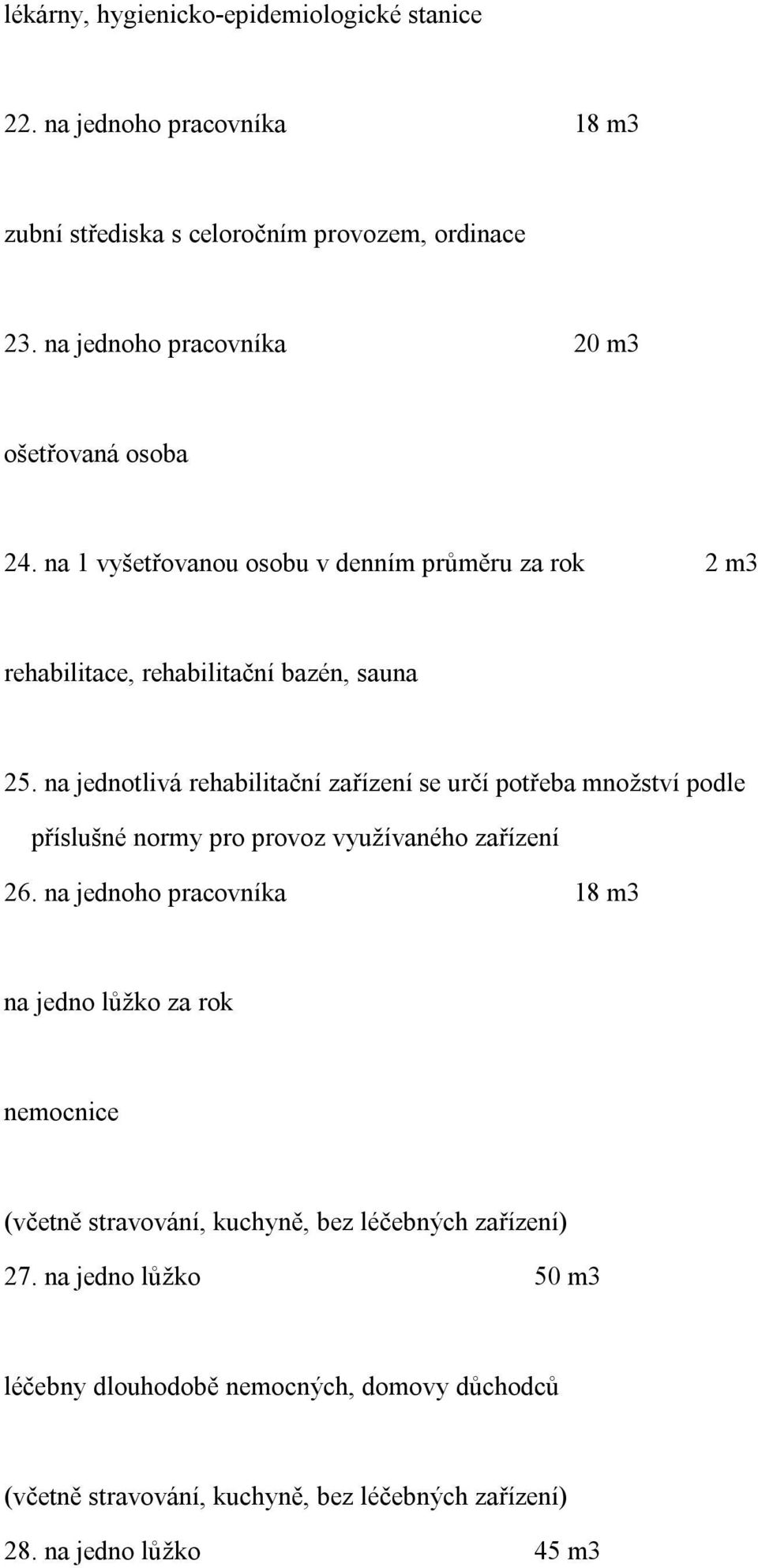 na jednotlivá rehabilitační zařízení se určí potřeba množství podle příslušné normy pro provoz využívaného zařízení 26.