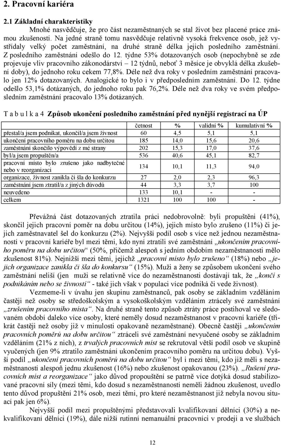 týdne 53% dotazovaných osob (nepochybně se zde projevuje vliv pracovního zákonodárství 12 týdnů, neboť 3 měsíce je obvyklá délka zkušební doby), do jednoho roku cekem 77,8%.