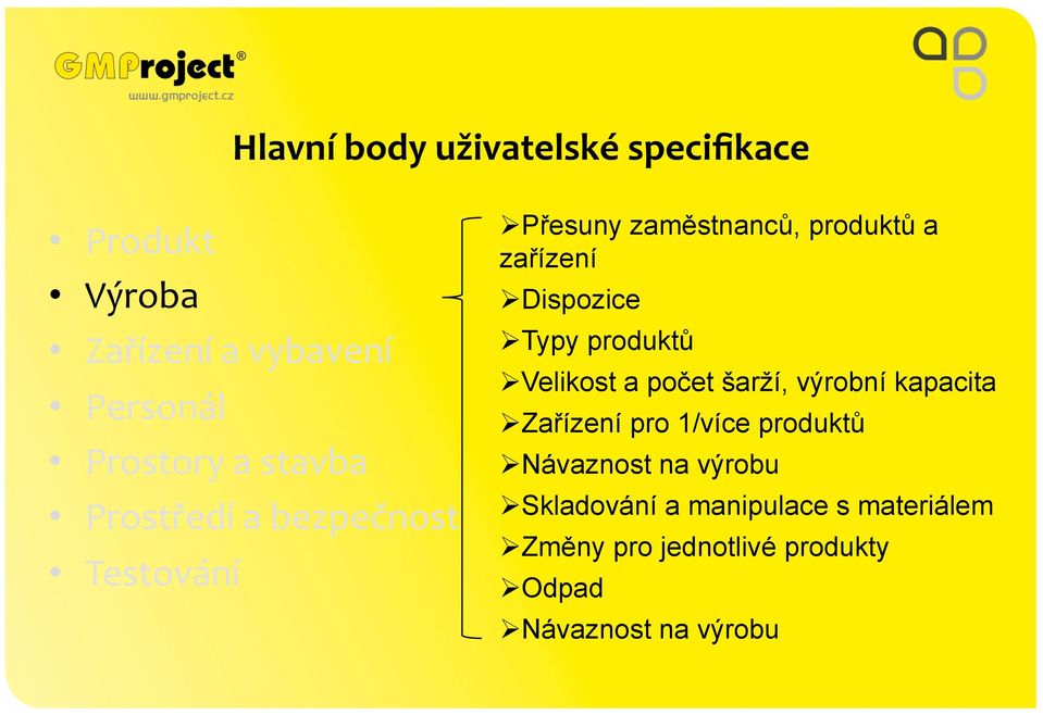 produktů Ø Velikost a počet šarží, výrobní kapacita Ø Zařízení pro 1/více produktů Ø Návaznost na