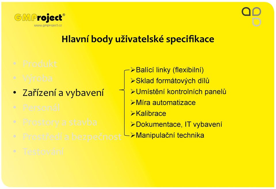 linky (flexibilní) Ø Sklad formátových dílů Ø Umístění kontrolních panelů