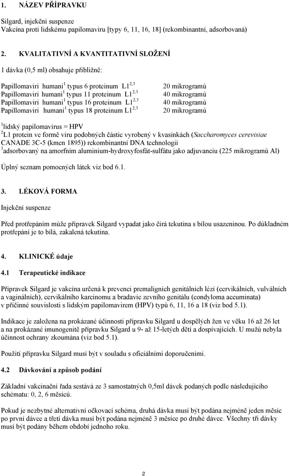 16 proteinum L1 2,3 Papillomaviri humani 1 typus 18 proteinum L1 2,3 20 mikrogramů 40 mikrogramů 40 mikrogramů 20 mikrogramů 1 lidský papilomavirus = HPV 2 L1 protein ve formě viru podobných částic