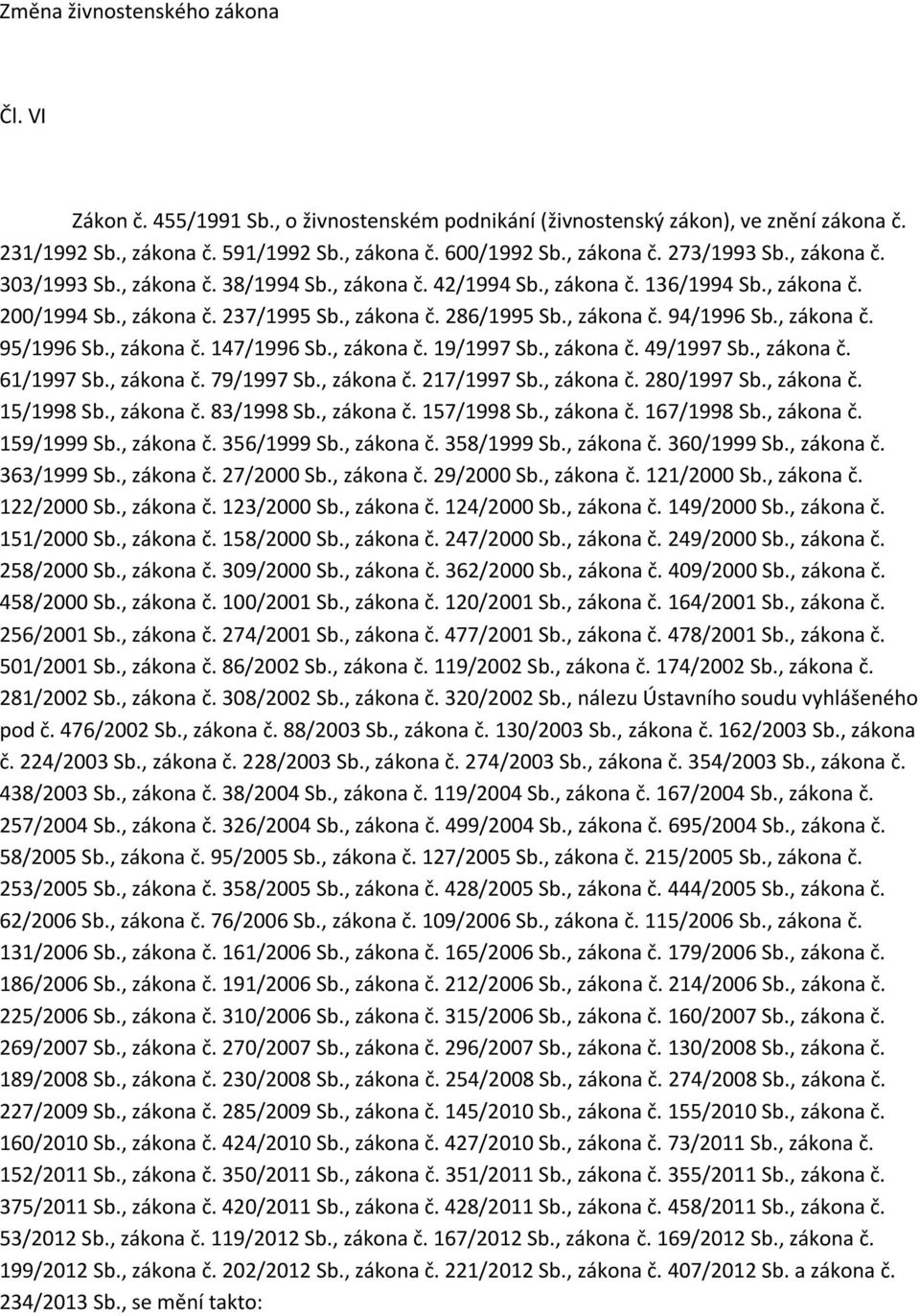 , zákona č. 147/1996 Sb., zákona č. 19/1997 Sb., zákona č. 49/1997 Sb., zákona č. 61/1997 Sb., zákona č. 79/1997 Sb., zákona č. 217/1997 Sb., zákona č. 280/1997 Sb., zákona č. 15/1998 Sb., zákona č. 83/1998 Sb.