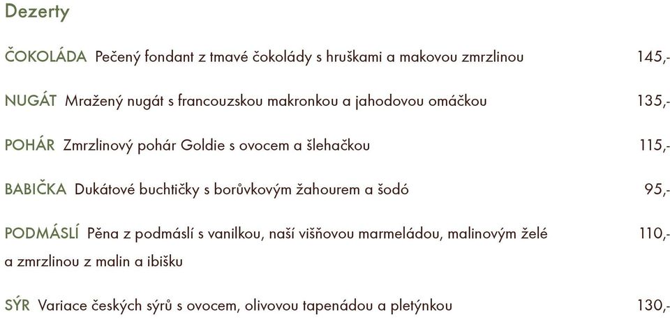 Dukátové buchtièky s borùvkovým žahourem a šodó 95,- PODMÁSLÍ Pìna z podmáslí s vanilkou, naší višòovou