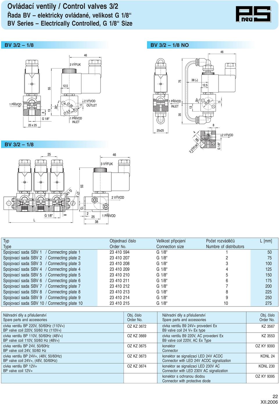 Connection size Numbre of distributors Spojovací sada SBV / Connecting plate 594 G /8 50 Spojovací sada SBV / Connecting plate 07 G /8 75 Spojovací sada SBV / Connecting plate 08 G /8 00 Spojovací