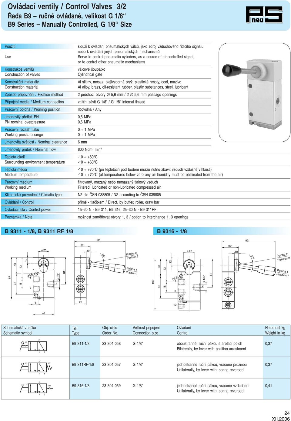 fiídicího signálu nebo k ovládání jin ch pneumatick ch mechanismû Serve to control pneumatic cylinders, as a source of air-controlled signal, or to control other pneumatic mechanisms válcové oupátko