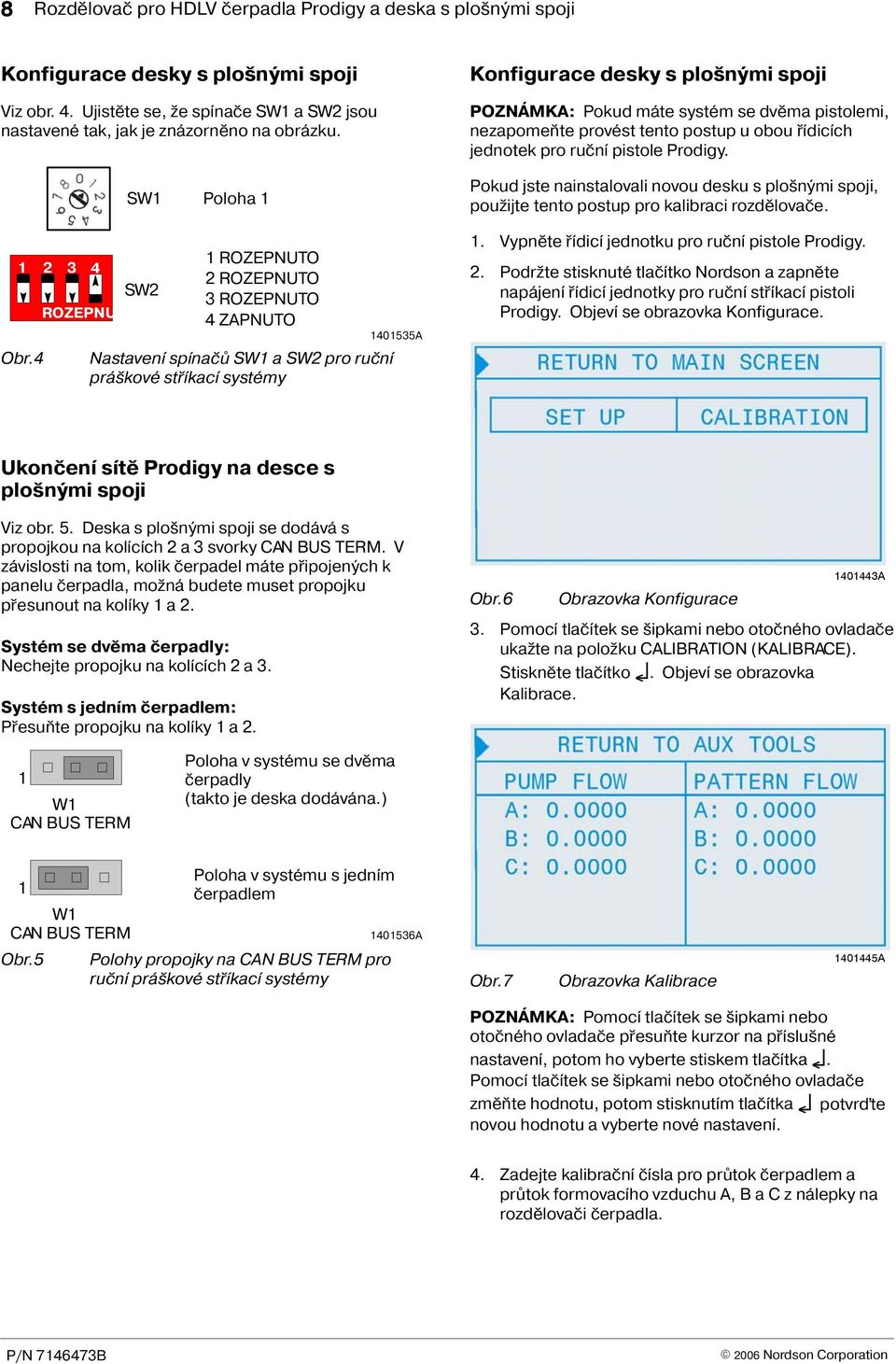 4 4 ROZEPNUTO SW Poloha SW2 ROZEPNUTO 2 ROZEPNUTO 3 ROZEPNUTO 4 ZAPNUTO Nastavení spínaèù SW a SW2 pro ruèní prá kové støíkací systémy 40535A Konfigurace desky s plo nými spoji POZNÁMKA: Pokud máte