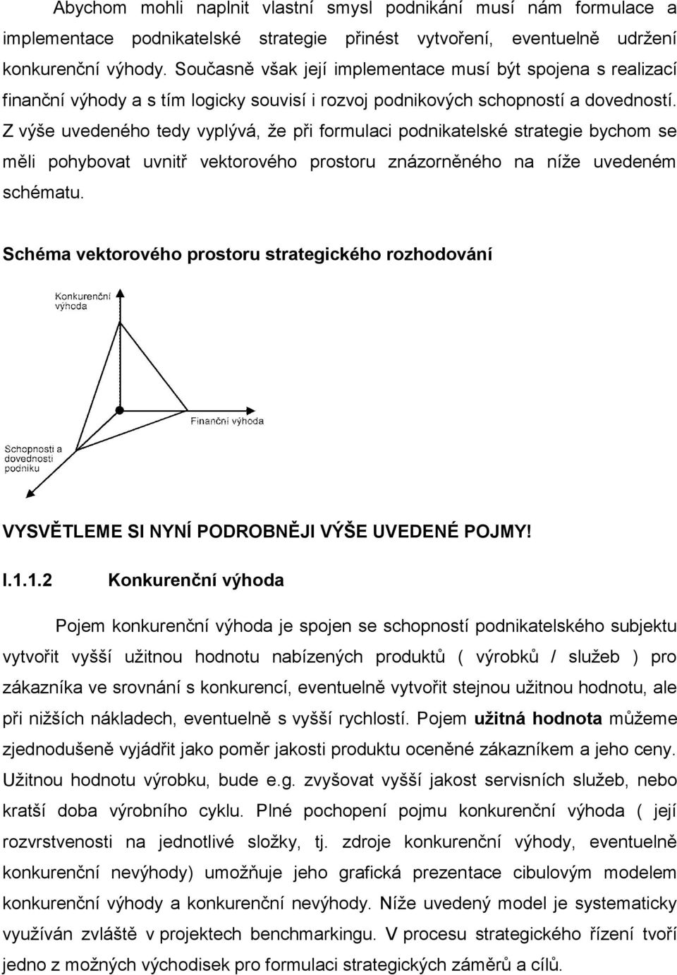 Z výše uvedeného tedy vyplývá, že při formulaci podnikatelské strategie bychom se měli pohybovat uvnitř vektorového prostoru znázorněného na níže uvedeném schématu.