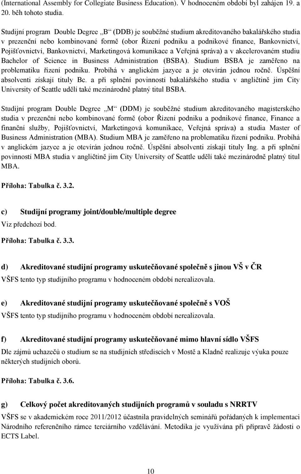 Pojišťovnictví, Bankovnictví, Marketingová komunikace a Veřejná správa) a v akcelerovaném studiu Bachelor of Science in Business Administration (BSBA).