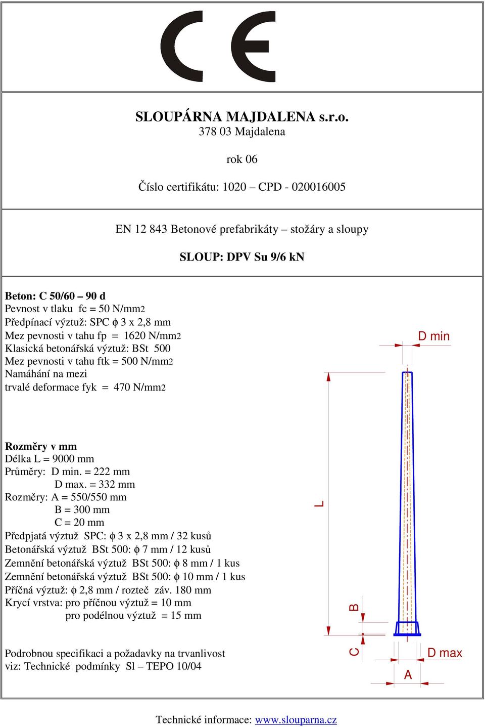 9000 mm Průměry:. = 222 mm.