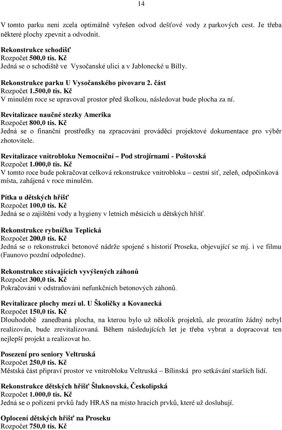 Kč V minulém roce se upravoval prostor před školkou, následovat bude plocha za ní. Revitalizace naučné stezky Amerika Rozpočet 800,0 tis.