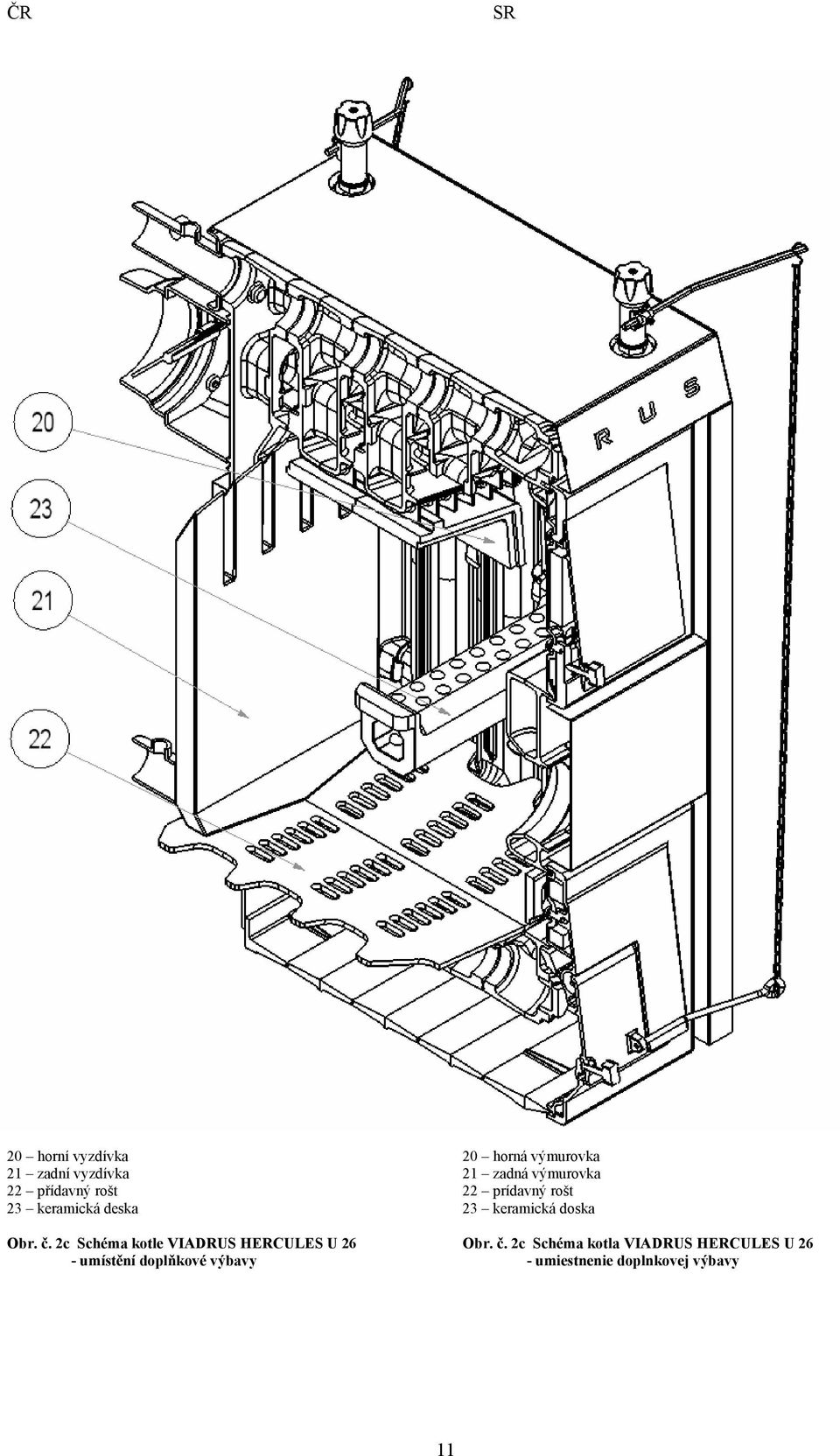 2c Schéma kotle VIADRUS HERCULES U 26 - umístění doplňkové výbavy 20 horná