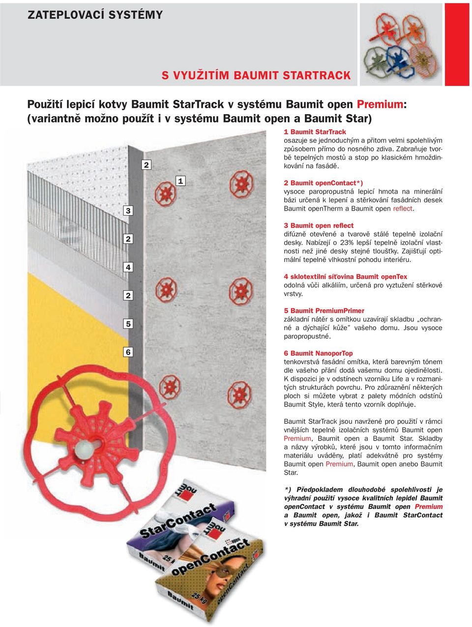 3 2 4 2 5 6 1 2 Baumit opencontact*) vysoce paropropustná lepicí hmota na minerální bázi určená k lepení a stěrkování fasádních desek Baumit opentherm a Baumit open reflect.