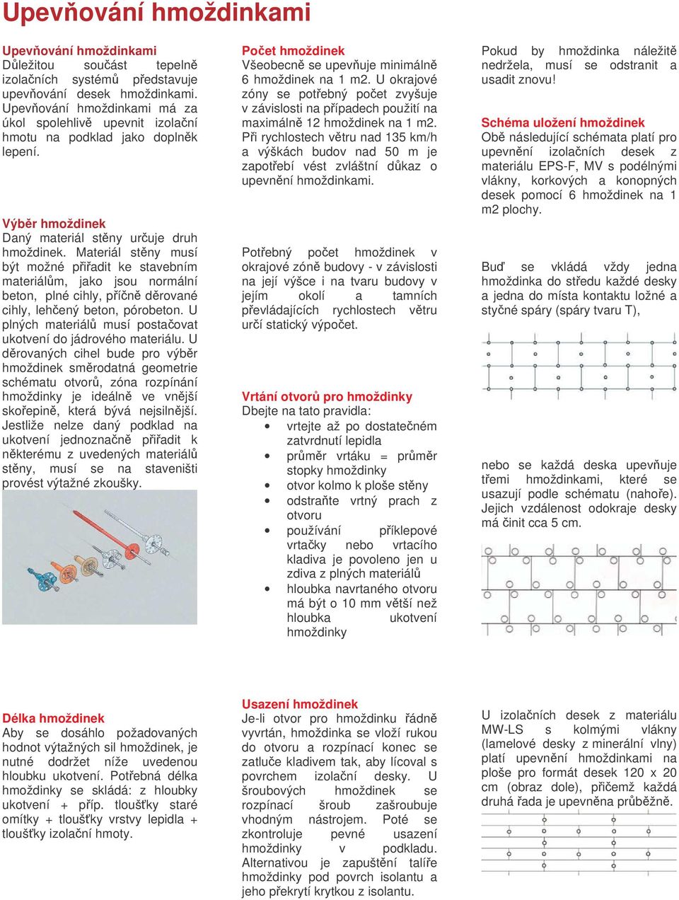 Materiál stny musí být možné piadit ke stavebním materiálm, jako jsou normální beton, plné cihly, pín drované cihly, lehený beton, pórobeton.