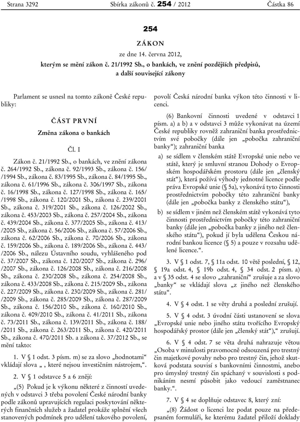 , o bankách, ve znění zákona č. 264/1992 Sb., zákona č. 92/1993 Sb., zákona č. 156/ /1994 Sb., zákona č. 83/1995 Sb., zákona č. 84/1995 Sb., zákona č. 61/1996 Sb., zákona č. 306/1997 Sb., zákona č. 16/1998 Sb.