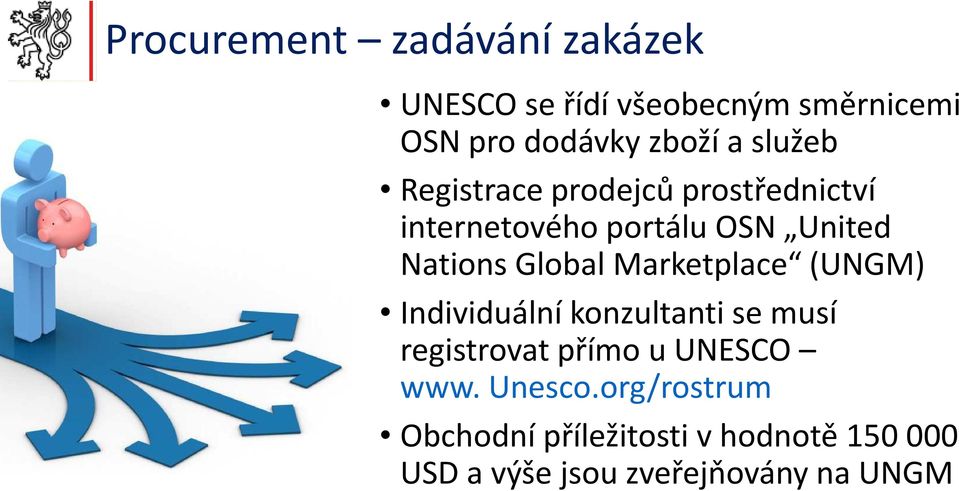 Marketplace (UNGM) Individuální konzultanti se musí registrovat přímo u UNESCO www.