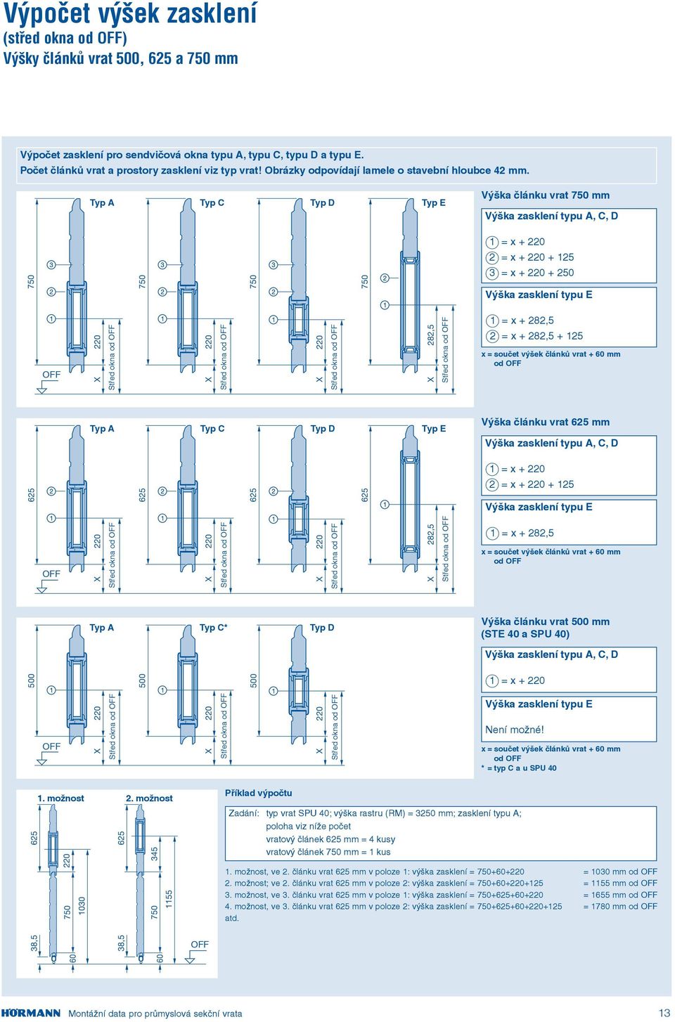 Typ A Typ C Typ D Typ E Výška článku vrat 0 mm Výška zasklení typu A, C, D 0 0 0 0 O = x + 0 = x + 0 + O O = x + 0 + 0 Výška zasklení typu E OFF 0 Střed okna od OFF 0 Střed okna od OFF 0 Střed okna
