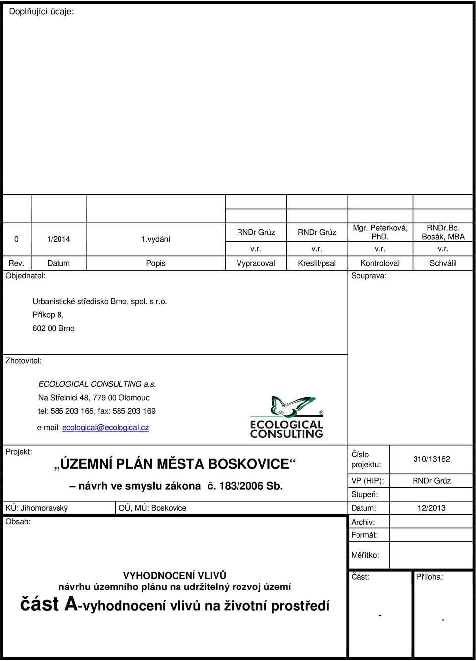 cz Projekt: ÚZEMNÍ PLÁN MĚSTA BOSKOVICE návrh ve smyslu zákona č. 183/2006 Sb.