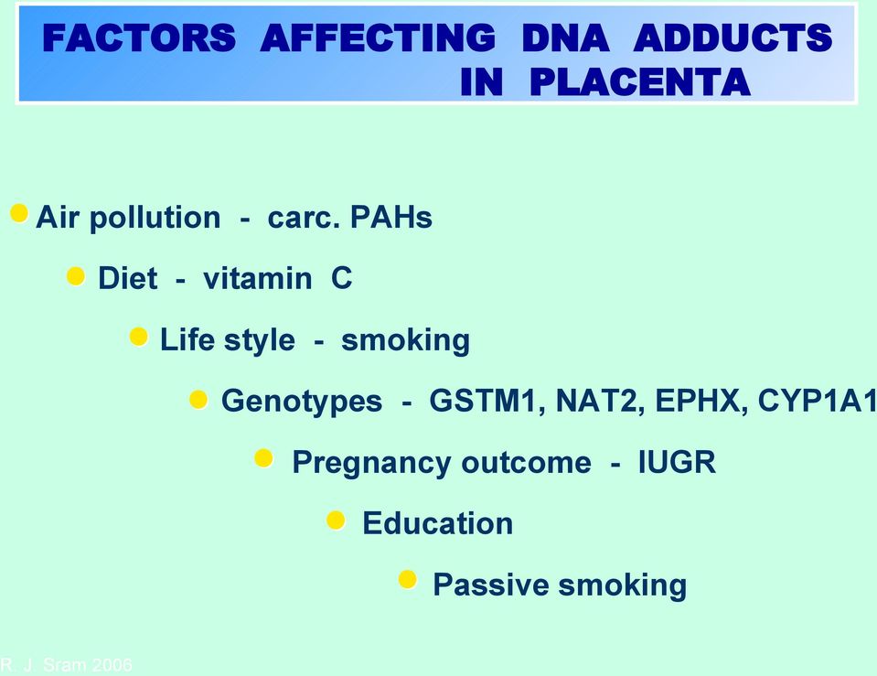 PAHs Diet - vitamin C Life style - smoking Genotypes