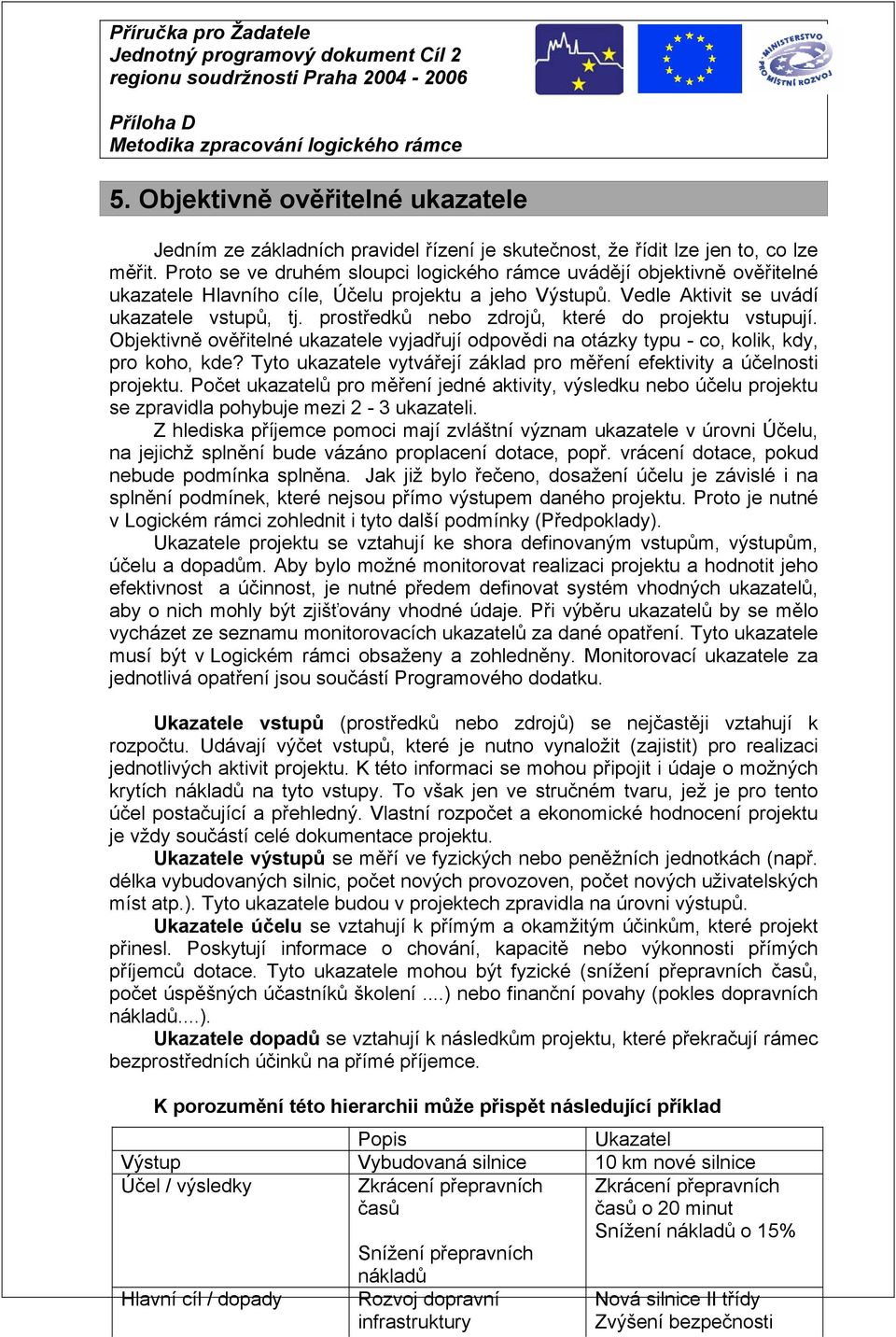 prostředků nebo zdrojů, které do projektu vstupují. Objektivně ověřitelné ukazatele vyjadřují odpovědi na otázky typu - co, kolik, kdy, pro koho, kde?