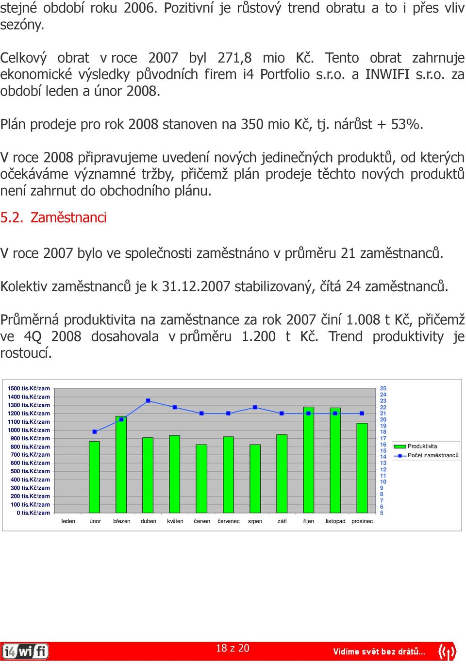 V roce 2008 připravujeme uvedení nových jedinečných produktů, od kterých očekáváme významné tržby, přičemž plán prodeje těchto nových produktů není zahrnut do obchodního plánu. 5.2. Zaměstnanci V roce 2007 bylo ve společnosti zaměstnáno v průměru 21 zaměstnanců.