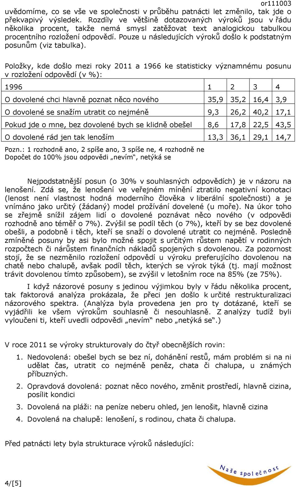 Pouze u následujících výroků došlo k podstatným posunům (viz tabulka).