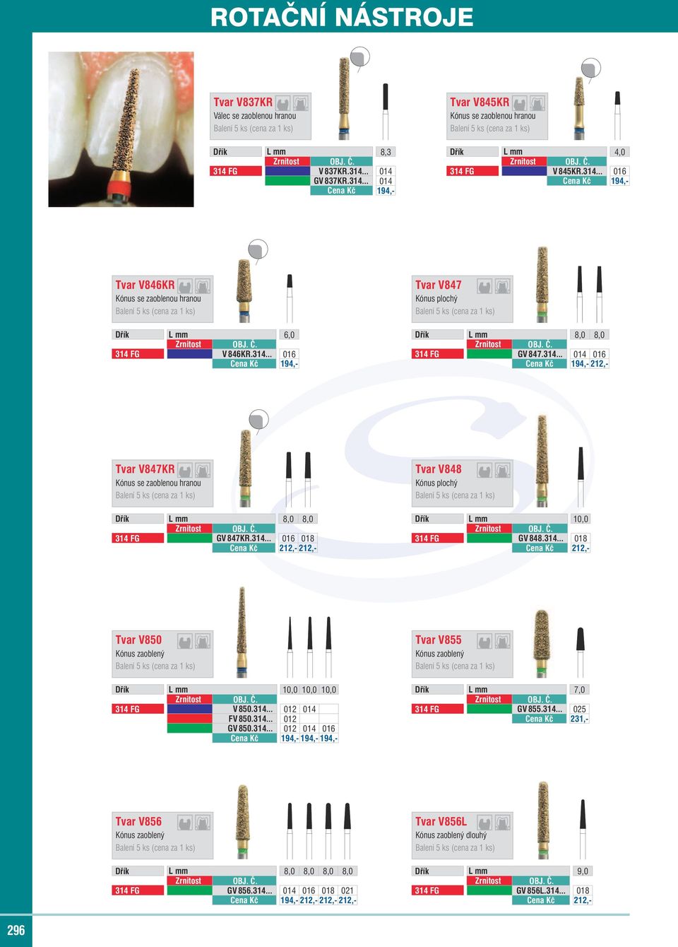 314... 018 Cena Kč 212,- Tvar V850 Kónus zaoblený Dřík L mm 10,0 10,0 10,0 314 FG V 850.314... 012 014 FV 850.314... 012 GV 850.314... 012 014 016 Cena Kč 194,- 194,- 194,- Tvar V855 Kónus zaoblený Dřík L mm 7,0 314 FG GV 855.