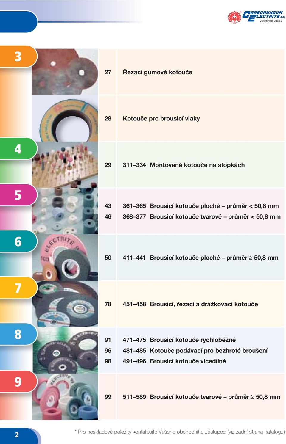 průměr 50,8 mm 7 78 451 458 Brousicí, řezací a drážkovací kotouče 8 9 91 96 98 99 471 475 Brousicí kotouče rychloběžné 481