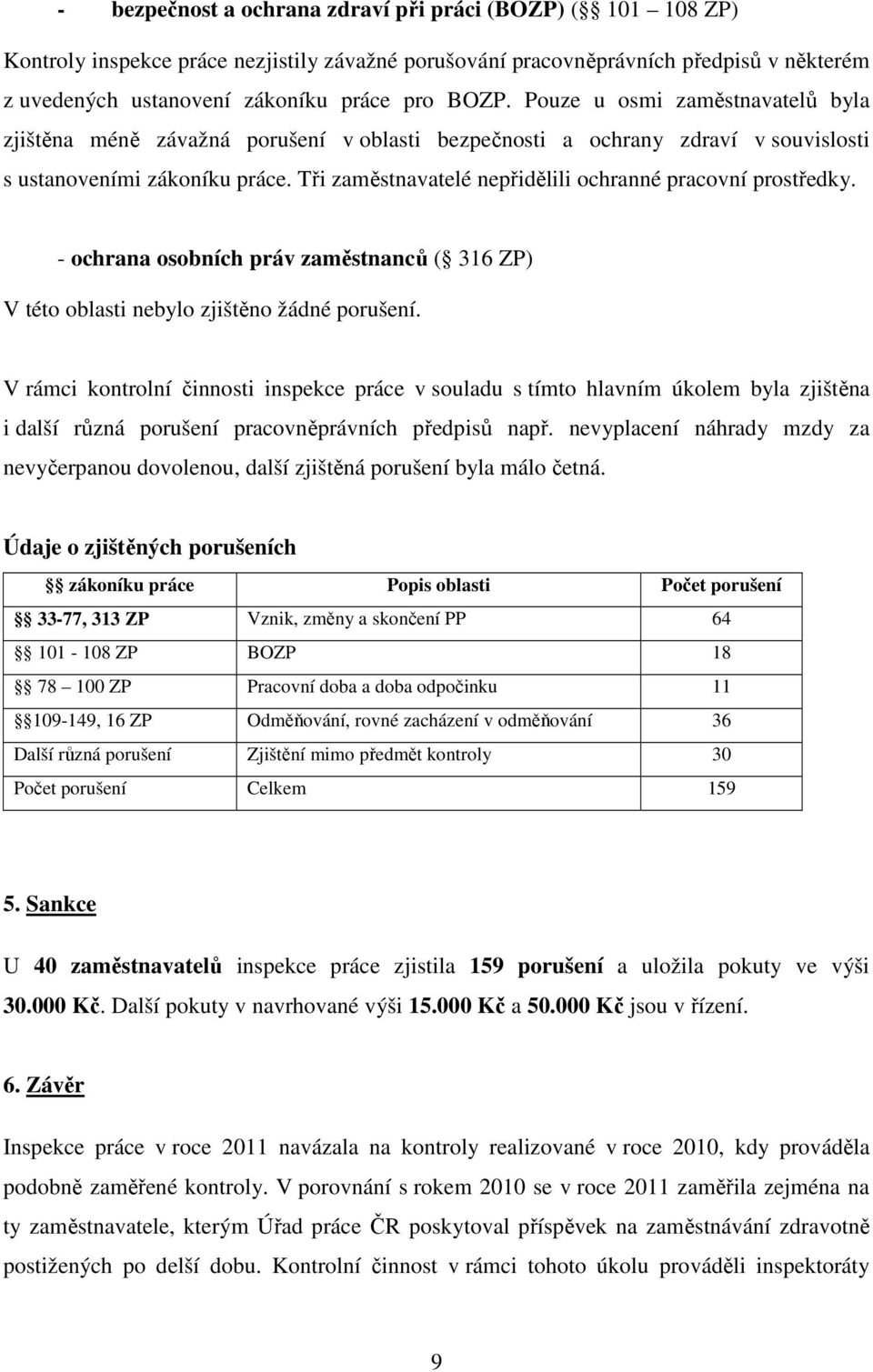 Tři zaměstnavatelé nepřidělili ochranné pracovní prostředky. - ochrana osobních práv zaměstnanců ( 316 ZP) V této oblasti nebylo zjištěno žádné porušení.