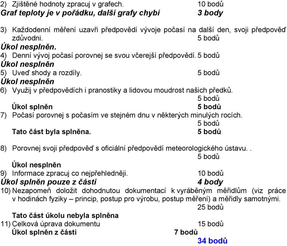 7) Počasí porovnej s počasím ve stejném dnu v některých minulých rocích. Tato část byla splněna. 8) Porovnej svoji předpověď s oficiální předpovědí meteorologického ústavu.