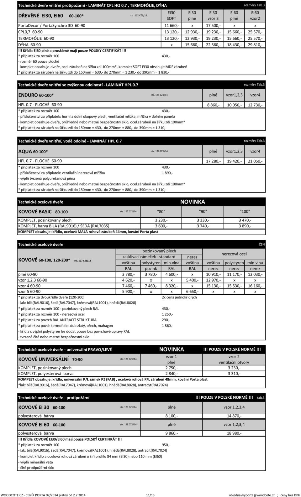 660,- 22 560,- 18 430,- 29 810,-!!! Křídla EI60 plné a prosklené mají pouze POLSKÝ CERTIFIKÁT!!! - rozměr 60 pouze ploché - komplet obsahuje-dveře, ocel.