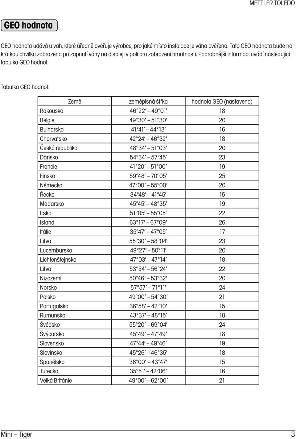 Tabulka GEO hodnot: Země zeměpisná šířka hodnota GEO (nastavena) Rakousko 46 22 49 01 18 Belgie 49 30 51 30 20 Bulharsko 41 41 44 13 16 Chorvatsko 42 24 46 32 18 Česká republika 48 34 51 03 20 Dánsko