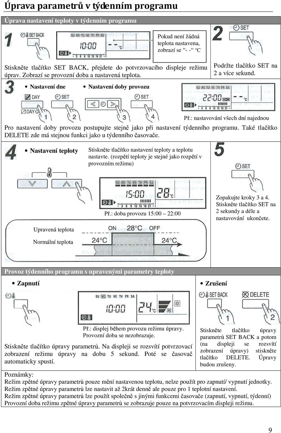 : nastavování všech dní najednou Pro nastavení doby provozu postupujte stejně jako při nastavení týdenního programu. Také tlačítko DELETE zde má stejnou funkci jako u týdenního časovače.