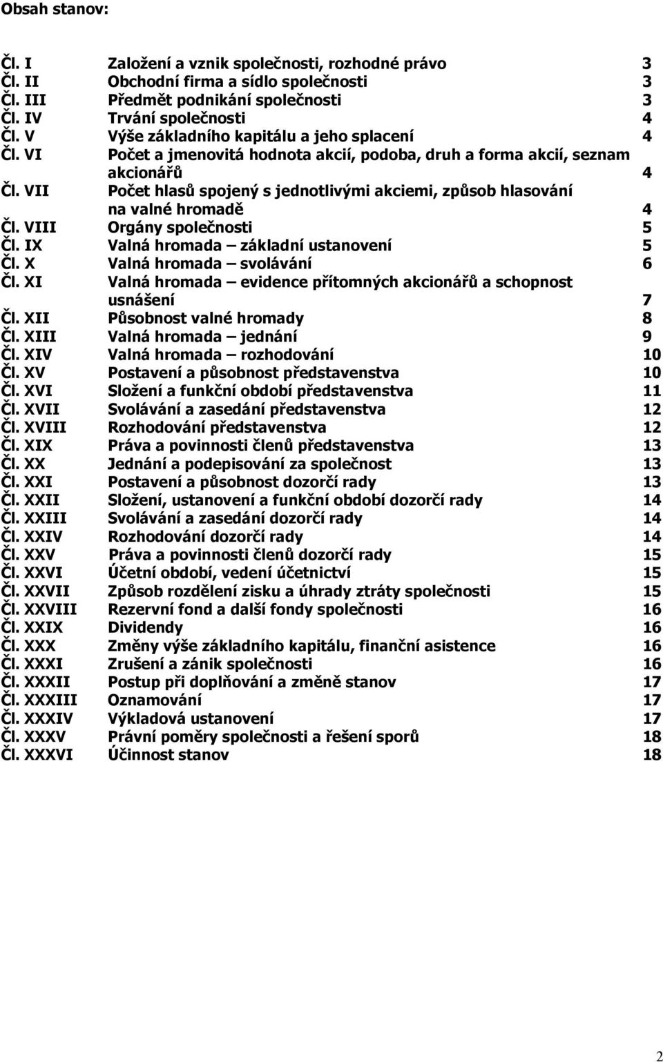 VII akcionářů 4 Počet hlasů spojený s jednotlivými akciemi, způsob hlasování na valné hromadě 4 Čl. VIII Orgány společnosti 5 Čl. IX Valná hromada základní ustanovení 5 Čl.