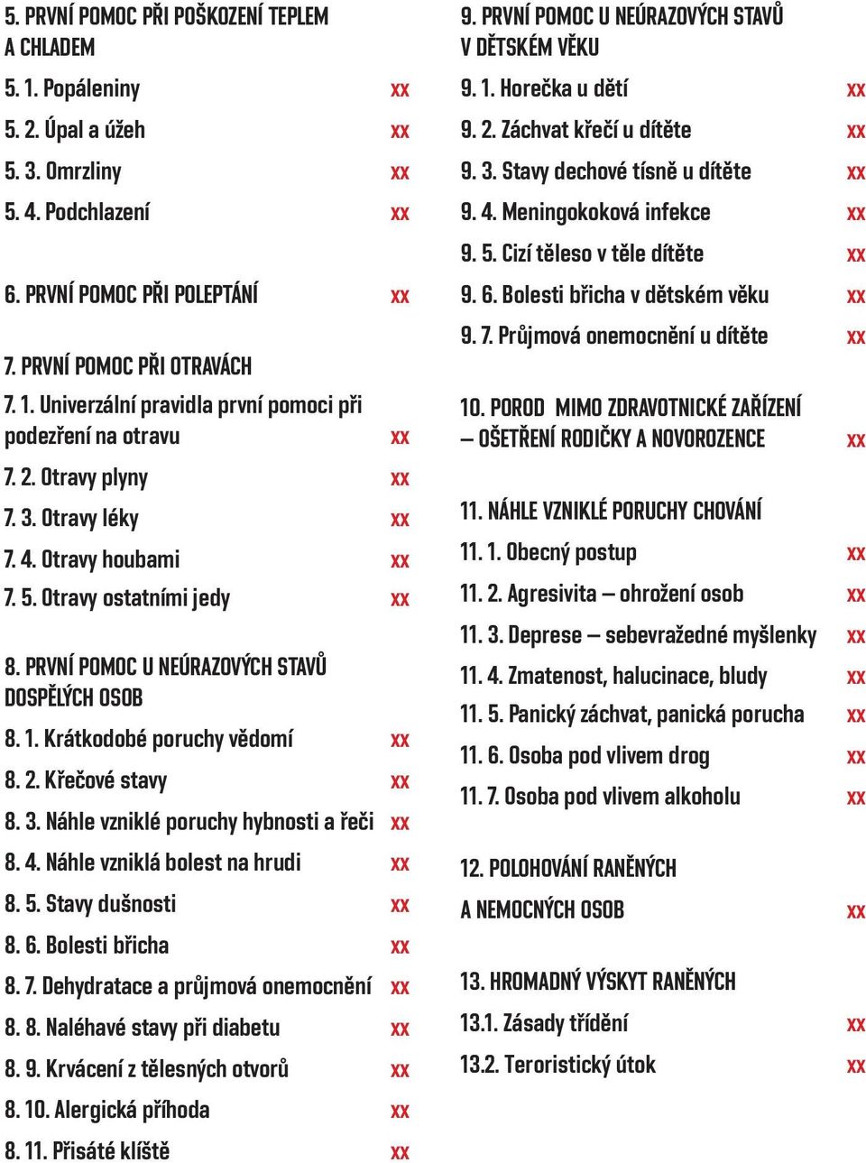 Křečové stavy xx 8. 3. Náhle vzniklé poruchy hybnosti a řeči xx 8. 4. Náhle vzniklá bolest na hrudi xx 8. 5. Stavy dušnosti xx 8. 6. Bolesti břicha xx 8. 7. Dehydratace a průjmová onemocnění xx 8. 8. Naléhavé stavy při diabetu xx 8.